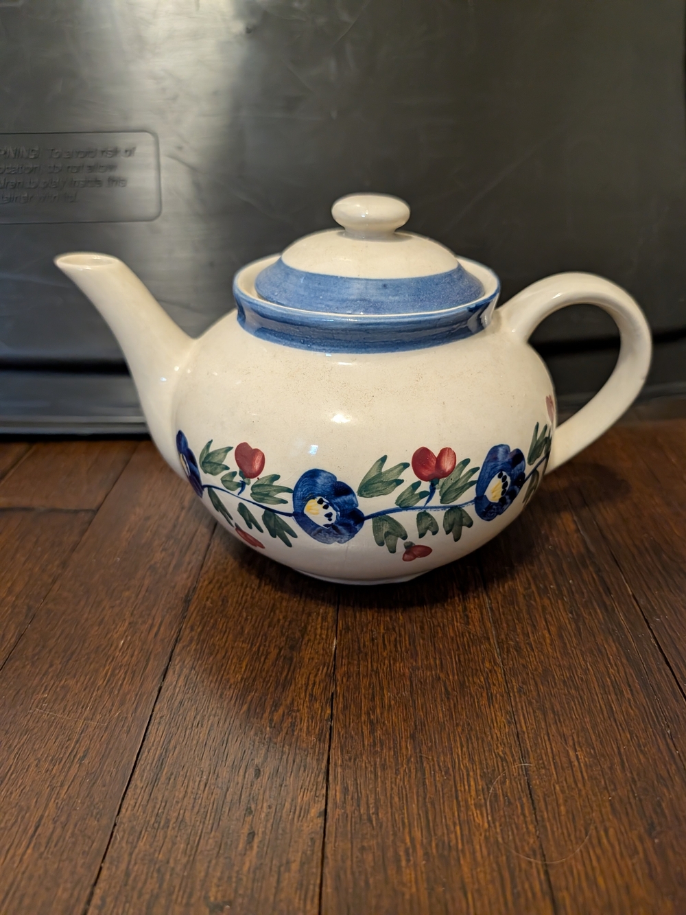 Hand-Painted Blue Floral Ceramic Teapot